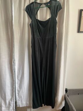 Old Navy Green Velvet Junpsuit with Open Back Straps